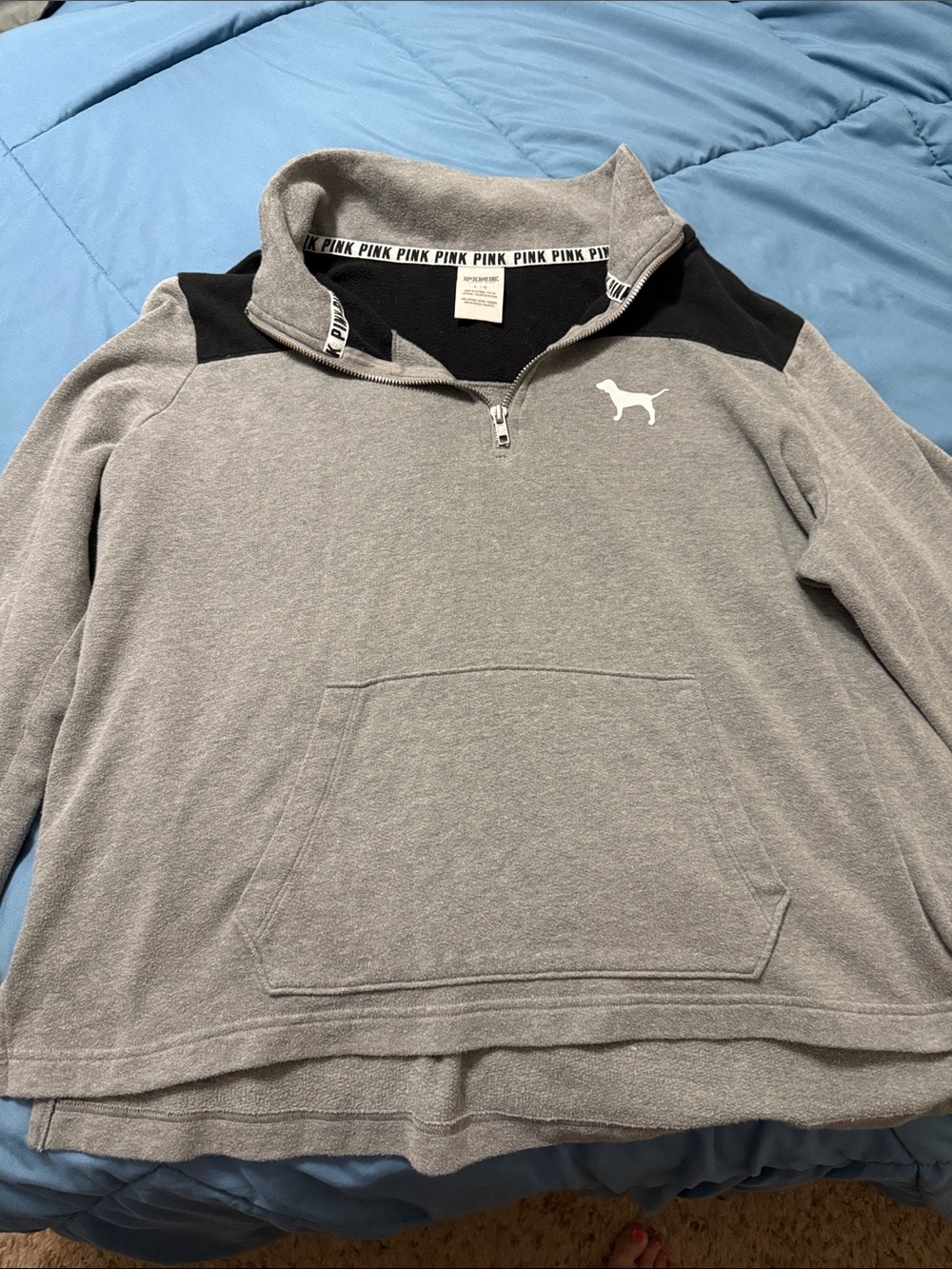 PINK Victoria's Secret Gray and Black Quarter-Zip Pullover